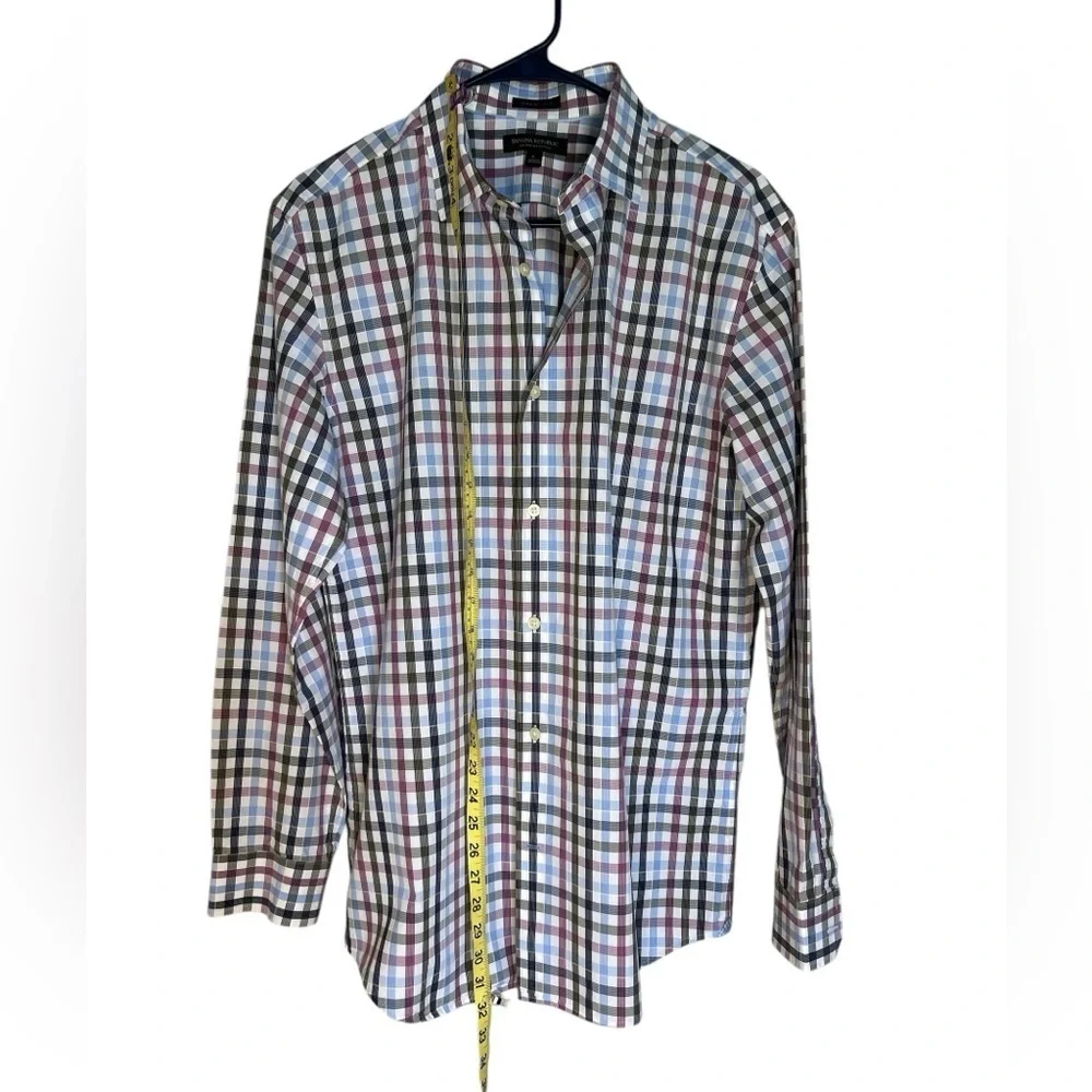 Banana Republic Blue and Red Casual Button Down Slim Fit Shirt